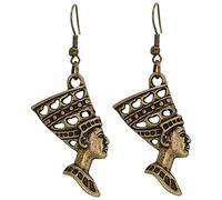 Bluebubble EGYPTIAN TREASURE Nephthys Head Dangle Drop Earrings on Gift Card (Bronze Brass Plated)