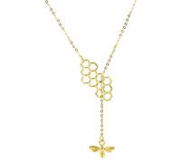 bluebubble ENGLISH GARDEN Honey Bee and Honeycomb Charm Lariat Necklace (Gold Plated - No Gift Box)