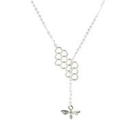 bluebubble ENGLISH GARDEN Honey Bee and Honeycomb Charm Lariat Necklace (Silver Plated - No Gift Box)