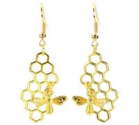 Bluebubble ENGLISH GARDEN Honey Bee and Honeycomb Dangle Earrings (Gold Plated - No Gift Box)
