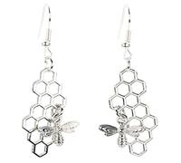Bluebubble ENGLISH GARDEN Honey Bee and Honeycomb Dangle Earrings (Silver Plated - No Gift Box)