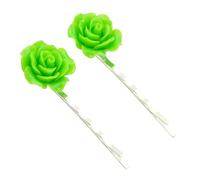 bluebubble ENGLISH ROSE 2 Pcs Solid Colour 22mm Flower Hair Clip Slide Pin on Gift Card (Emerald Green)