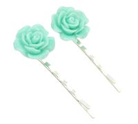 bluebubble ENGLISH ROSE 2 Pcs Solid Colour 22mm Flower Hair Clip Slide Pin on Gift Card (Magic Mint Green)