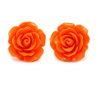 Bluebubble ENGLISH ROSE 22mm Citrus Orange Carved Rose Stud Earrings on Gift Card