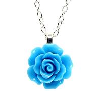 bluebubble English Rose 22mm Cornflower Blue Carved Rose Necklace on Gift Card