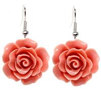 Bluebubble ENGLISH ROSE 22mm Dusky Pink Carved Rose DANGLE Earrings on Gift Card