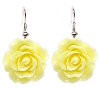 Bluebubble ENGLISH ROSE 22mm Ivory Cream Carved Rose DANGLE Earrings on Gift Card