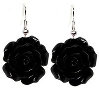 Bluebubble ENGLISH ROSE 22mm Midnight Black Carved Rose DANGLE Earrings on Gift Card