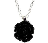 bluebubble English Rose 22mm Midnight Black Carved Rose Necklace on Gift Card