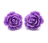 Bluebubble ENGLISH ROSE 22mm Parma Violet Carved Rose CLIP ON Earrings on Gift Card