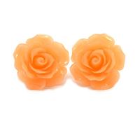 Bluebubble ENGLISH ROSE 22mm Peach Blossom Carved Rose CLIP ON Earrings on Gift Card