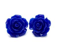 Bluebubble ENGLISH ROSE 22mm Sapphire Blue Carved Rose Stud Earrings on Gift Card