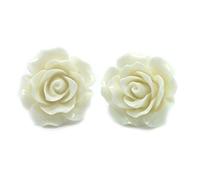 Bluebubble ENGLISH ROSE 22mm Snow White Carved Rose CLIP ON Earrings on Gift Card