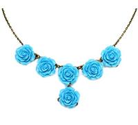 bluebubble English Rose Vintage Style Cornflower Blue Carved Rose Statement Bib Necklace on Gift Card