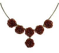 bluebubble English Rose Vintage Style Hot Chocolate Brown Carved Rose Statement Bib Necklace on Gift Card