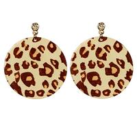 bluebubble EXOTIC Animal Print Large Round Disc Stud Dangle Earrings (Classic Cheetah Pattern)