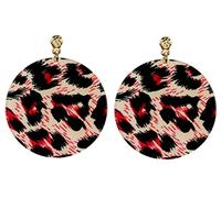 bluebubble EXOTIC Animal Print Large Round Disc Stud Dangle Earrings (Leopard Design - Black Red)