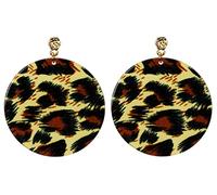 bluebubble EXOTIC Animal Print Large Round Disc Stud Dangle Earrings (Wild Leopard - Brown Black)