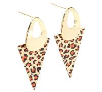 bluebubble EXOTIC Gold Plated Geometric Triangle Leopard Print Statement Stud Dangle Earrings on Gift Card