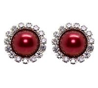 Bluebubble FOREVER Diamante Pearl Stud Earrings on Gift Card (Burgundy Maroon)