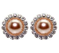 Bluebubble FOREVER Diamante Pearl Stud Earrings on Gift Card (Light Cashmere Brown)