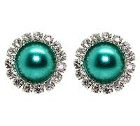 Bluebubble FOREVER Diamante Pearl Stud Earrings on Gift Card (Turquoise Teal)