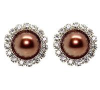 Bluebubble FOREVER Diamante Pearl Stud Earrings on Gift Card (Vintage Bronze)