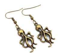 Bluebubble FUNKY FISH Octopus Squid Dangle Earrings on Gift Card (Antique Bronze Brass)