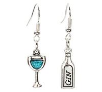 bluebubble GIN TIME Silver Glass and Bottle Dangle Earrings on Gift Card (Blue Raspberry Gin)