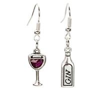 bluebubble GIN TIME Silver Glass and Bottle Dangle Earrings on Gift Card (Purple Parma Violet Gin)