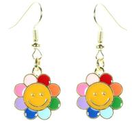 bluebubble HAPPY FACE Rainbow Flower Dangle Earrings on Gift Card