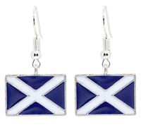 Bluebubble HIGHLAND FLING Scottish Dangle Earrings (Scotland Flag Saltire)