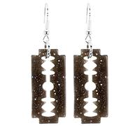 Bluebubble JUST PUNK Glitter Faux Razor Blade Dangle Earrings on Gift Card (Black Heaven)
