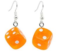 Bluebubble LUCKY DICE Neon Dangle Earrings on Gift Card (Cool Game Orange)