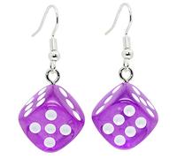 Bluebubble LUCKY DICE Neon Dangle Earrings on Gift Card (Poker Party Purple)