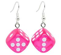 Bluebubble LUCKY DICE Neon Dangle Earrings on Gift Card (Shake It Pink)