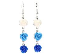 bluebubble OMBRE Rose Bud Wedding Flower Dangle Earrings on Gift Card (Forget Me Not - White, Cornflower & Royal Blue)