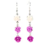 bluebubble OMBRE Rose Bud Wedding Flower Dangle Earrings on Gift Card (Purple Passion - White, Lilac & Violet)