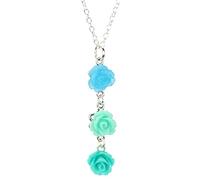 bluebubble OMBRE Rose Bud Wedding Flower Necklace on Gift Card (Ocean Breeze - Turquoise, Mint & Sea Blue)