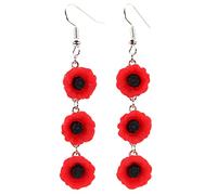 Bluebubble POPPY DAYS 3 Drop Dangle Poppy Flower Earrings on Gift Card