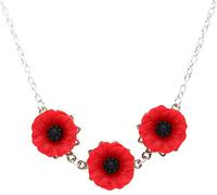 bluebubble Poppy Days Carved 3 Flower Necklace on Gift Card (19mm Medium Ruby Red Charm)