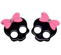 Bluebubble PUNK GIRL Black Skull With Candy Pink Bow Stud Earrings on Gift Card