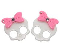 Bluebubble PUNK GIRL White Skull With Candy Pink Bow Stud Earrings on Gift Card