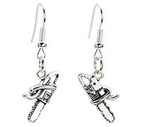 Bluebubble RAGE ROOM Silver Dangle Drop Earrings on Gift Card (Chainsaw)