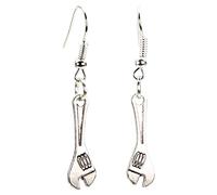 Bluebubble RAGE ROOM Silver Dangle Drop Earrings on Gift Card (Spanner Wrench)