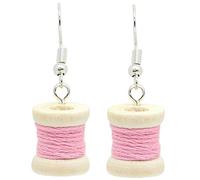 Bluebubble SEW SWEET Bobbin Cotton Reel Dangle Earrings on Gift Card (Candy Rose Pink)
