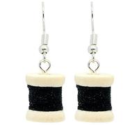 Bluebubble SEW SWEET Bobbin Cotton Reel Dangle Earrings on Gift Card (Groovy Black)