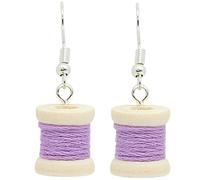 Bluebubble SEW SWEET Bobbin Cotton Reel Dangle Earrings on Gift Card (Lavender Lilac)