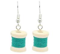 Bluebubble SEW SWEET Bobbin Cotton Reel Dangle Earrings on Gift Card (Peacock Turquoise)