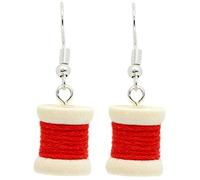 Bluebubble SEW SWEET Bobbin Cotton Reel Dangle Earrings on Gift Card (Retro Ruby Red)